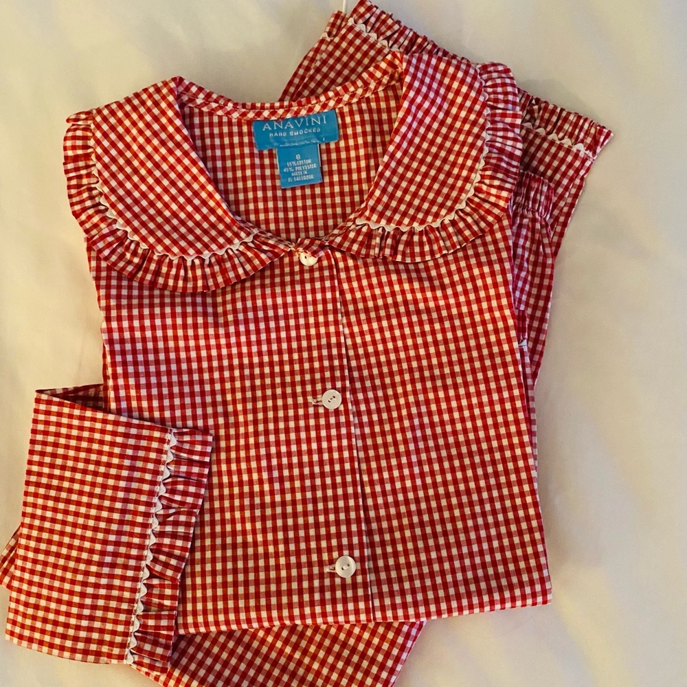 Anavini girls red/white check pajama set. NWOT